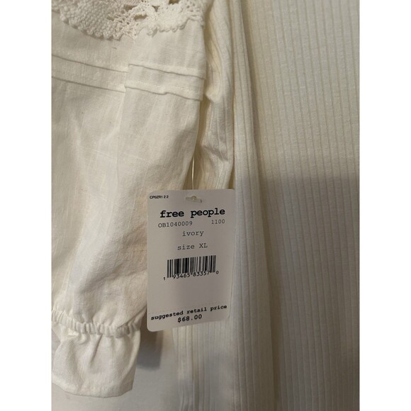 Free People Something Special White Top Puff Sleeves NWT Size XL - Picture 8 of 11